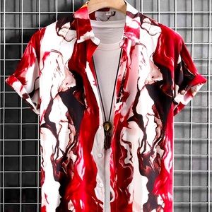 NWT!!! Mens stylish multicolor short sleeve button front shirt; sz 2X (44)